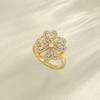 Golden Plated Rotatable Flower Synthetic Cubic Zirconia Ring for Women Luxury Statement Jewelry Gift