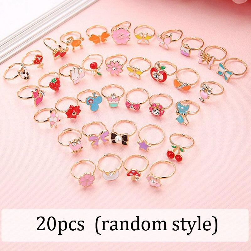 Cute Adjustable Rings for Children Girls Pretend Play Makeup Toys Cartoon Crystal Jewelry Alloy Animal Enamel Ring Gift for Girl