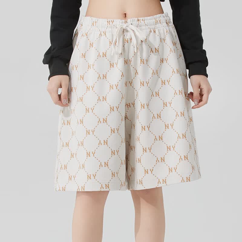 MLB Knitted Breathable Lace-Up All-Over Print Casual Shorts Unisex Shorts 3ASPM0153-50IVS
