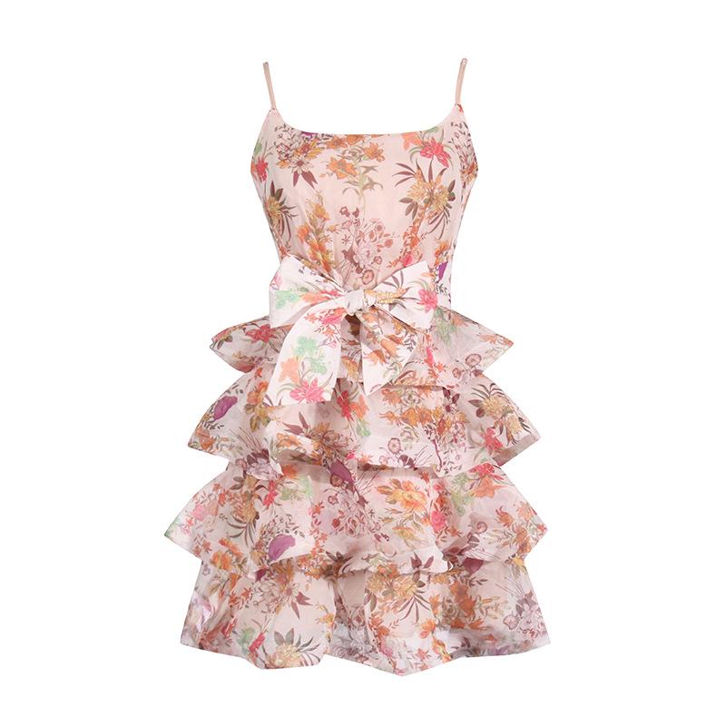 2025 Francouzská volánová květinová sukně na šle s šněrováním v pase - Slim sváteční šaty pro ženy