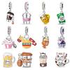 925 Silver Afternoon Tea Coffee Cup Cat Dessert Cake Charms Beads For Women Fit Bracelet DIY Jewelry Gifts