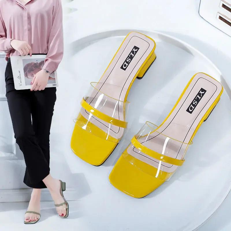 Fashion Outside Slides Indoor Shoes for Women Job Sandals Black Heeled Open Toe Woman Slippers Transparent Shoe Sale Luxury on Promotion