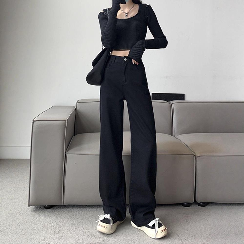 

Women s Retro High-Waisted Wide-Leg Jeans - Autumn/Summer Trendy, Loose, Slimming, Straight-Leg, Floor-Length Pants Small