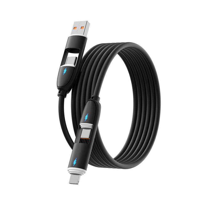

New Fast Charging Cable 4 in 1 Silicone Cable With 8 Pin/Type C/USB a Port High-speed Charger Wire For Samsung iPhone Huawei чёрный