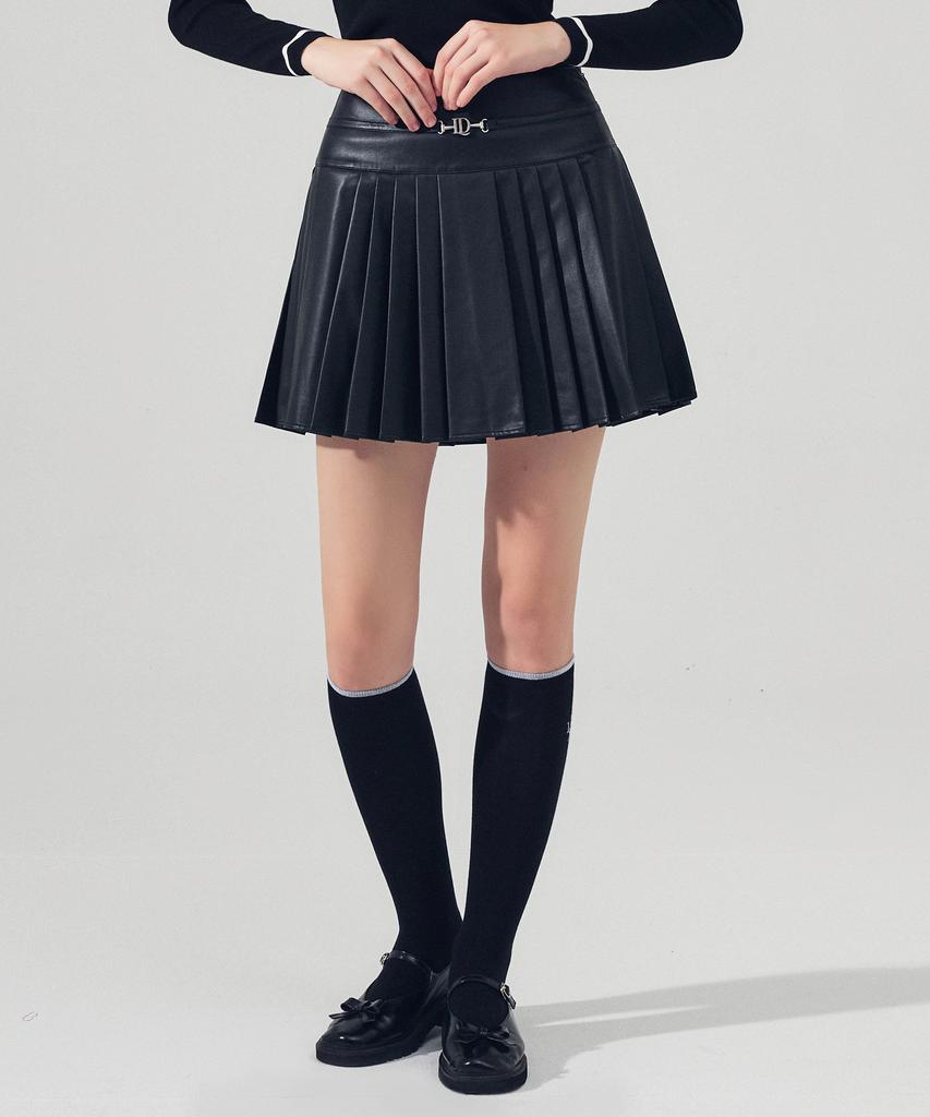 LORDLOAR Faux Leather Pleated Skirt Black