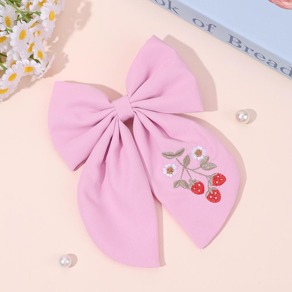 Flower Bow Hair Clips Sweet Pink Bee Floral Handmade Embroidery Bownot Barrette For Girls Children Daliy Heawear Accessories