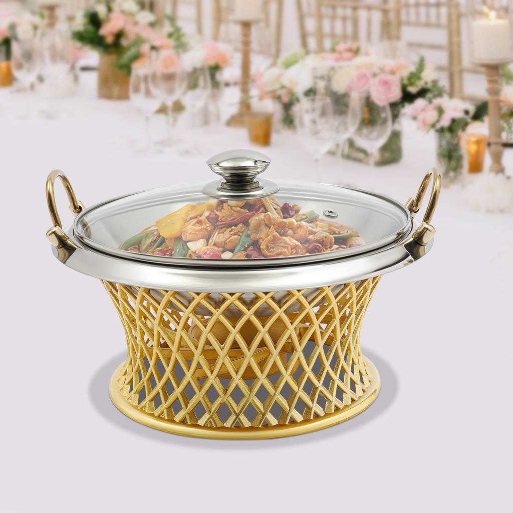 24cm/9.45in Buffet Chafing Dish, Round Chafing Dish, Chafing Dish with Lid Food Pan For Families, Cafeterias, Company Parties