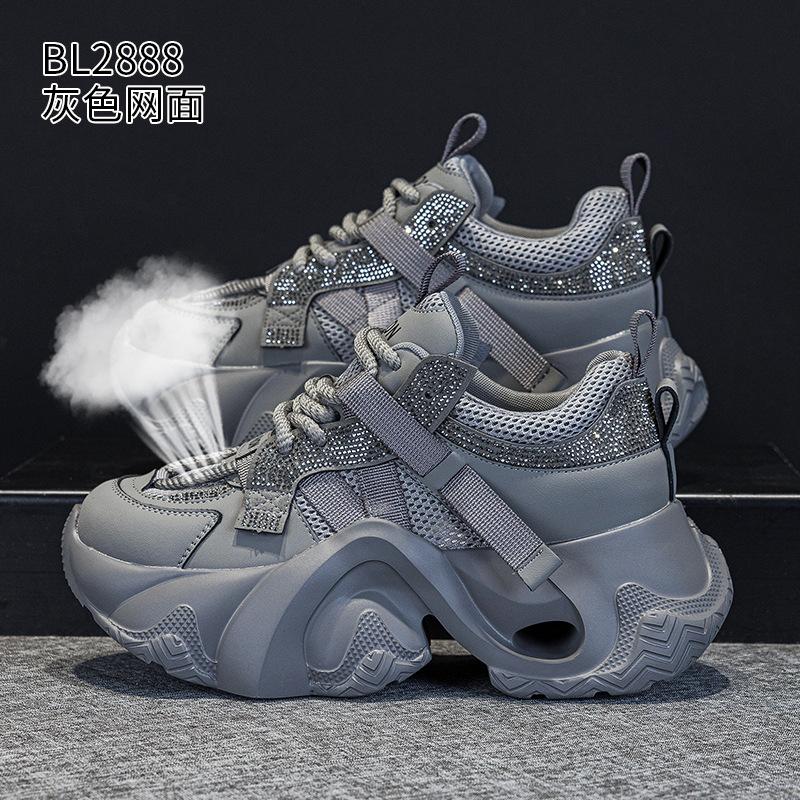 Thick-soled hollow dad shoes summer new leather breathable small thin mesh casual sneakers