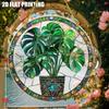 2D Flat Acrylic Colorful Monstera Leaf Acrylic Sun Catcher - Stained Glass Style Design with Green Leaves and Floral Accents, Home Decor