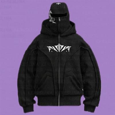 STREETRICH Doppelte Kapuze Hoodies Sturmhaube Streetwear Hip Hop Mode Gesichtsmaske Kapuzenjacke Mantel Herren Damen Herbst Winter Reißverschluss Sweatshirts