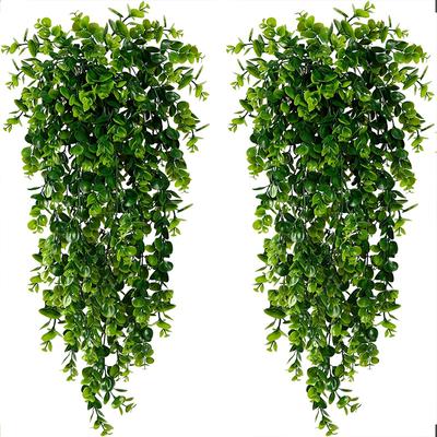 2pcs Artificial Hanging Plants Faux Eucalyptus Leaf Greenery Vine Outdoor UV Resistant Plastic Plants for DIY Home Wedding