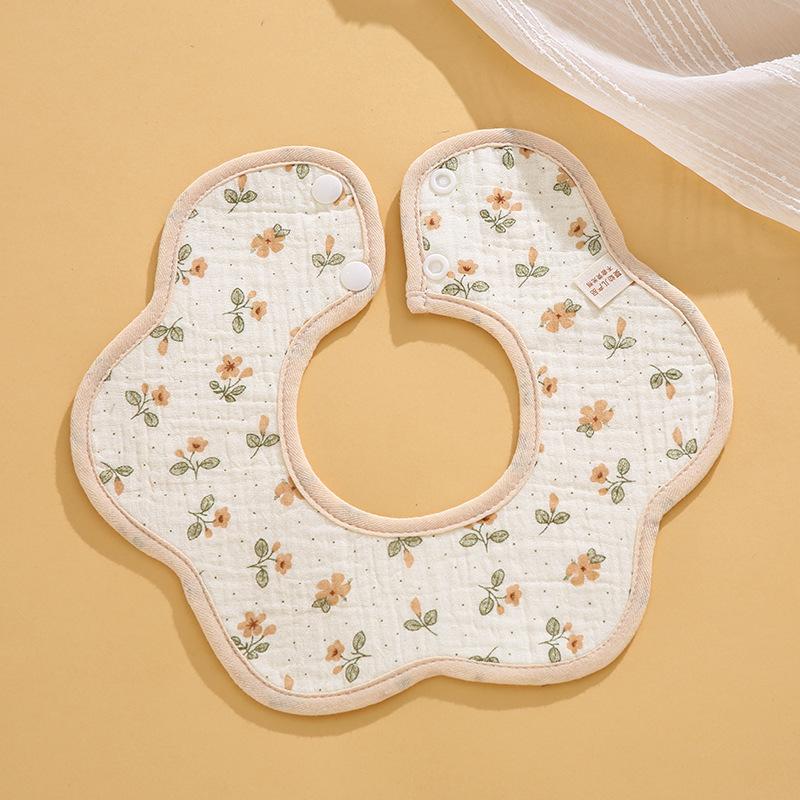 Class A Newborn Baby Saliva Towel Crepe Waterproof Petal Bib Autumn Winter Children Eating Cartoon Cotton Bib