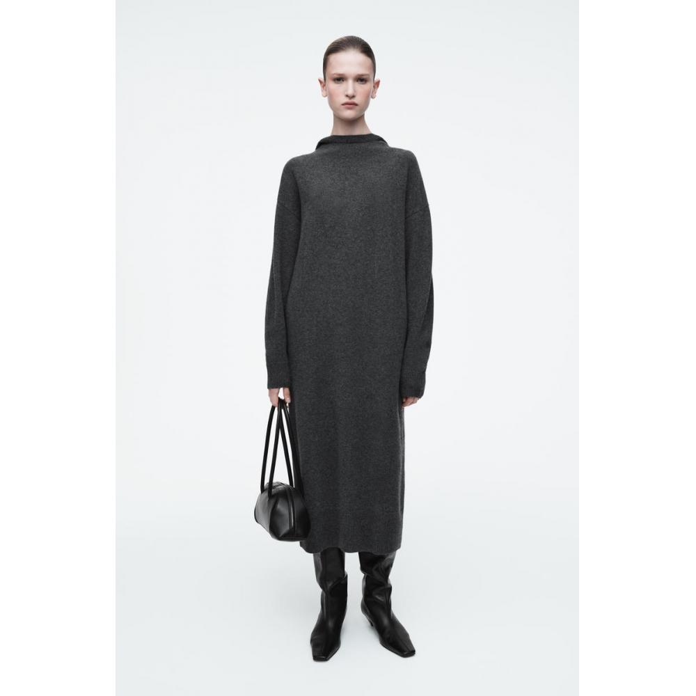 

COS Платье макси из шерсти мериноса с капюшоном в Японии dark gray/M