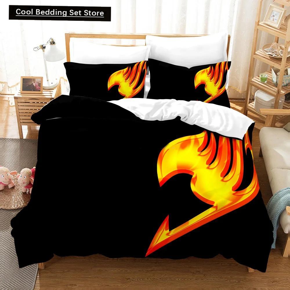 3D Print Anime Fairy Tail Logo Natsu Bedding Set Boys Girls Twin Queen Size Duvet Cover Pillowcase Bed Kids Adult Home Textiles