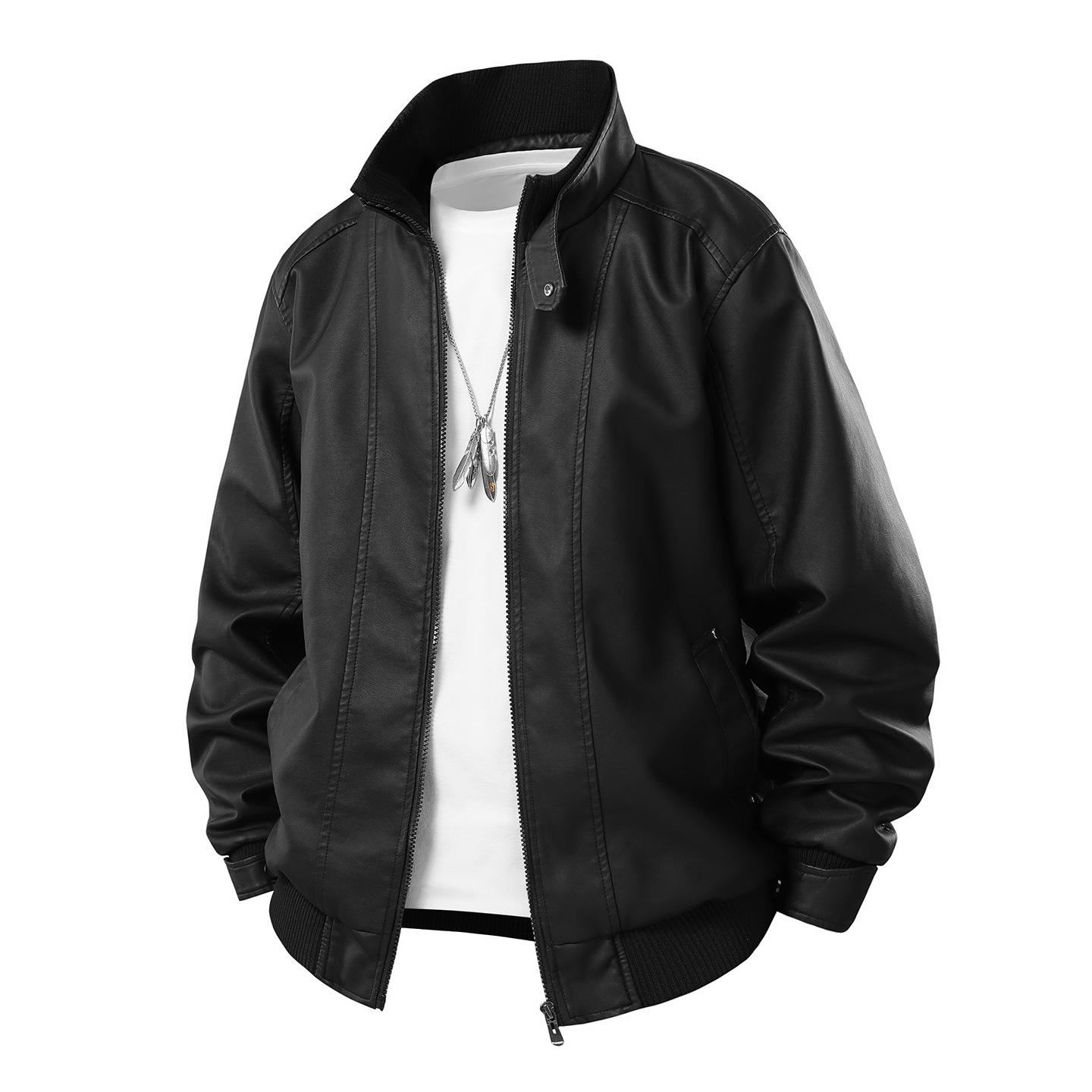 

Мужская мотоциклетная форма Простая и универсальная кожаная куртка со стойкой Широкая L