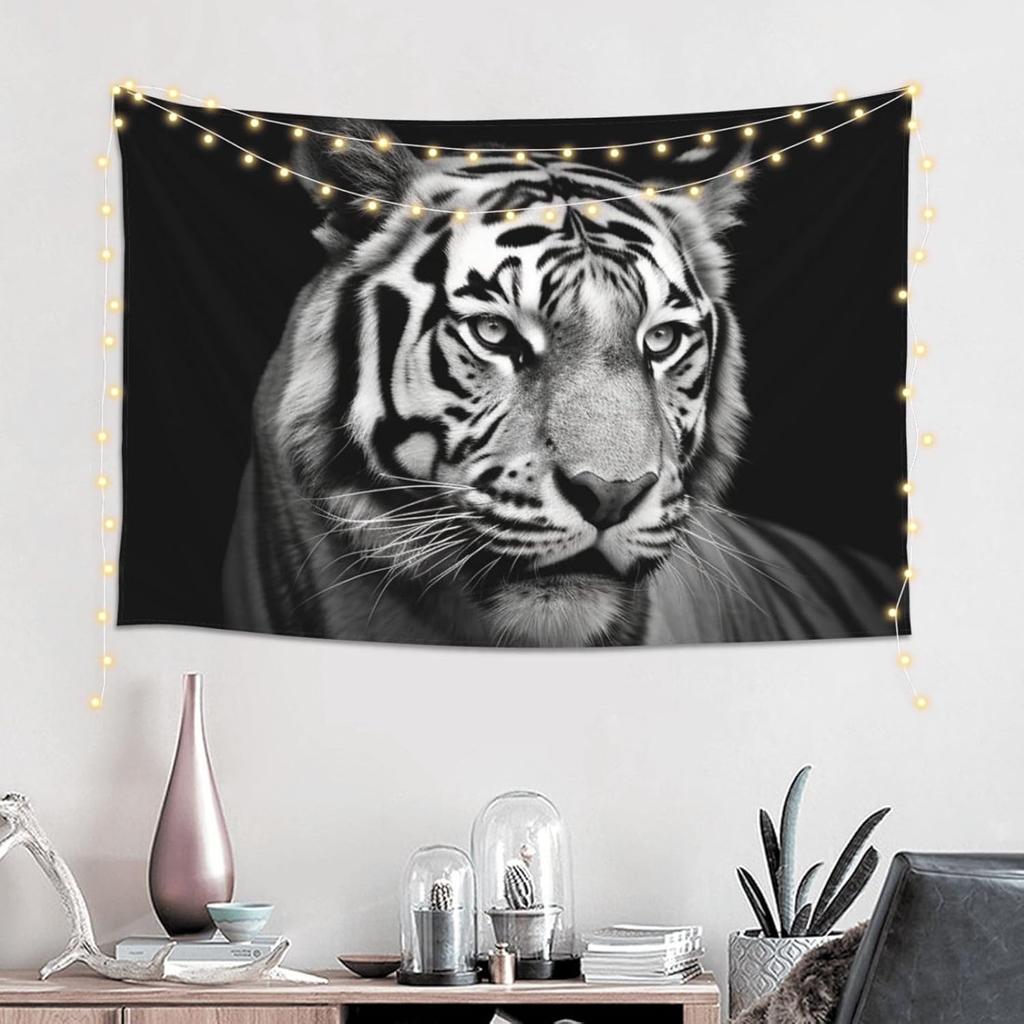 Black And White Tiger Tapestry Wall Hanging Poster For Bedroom Aesthetic Wall Tapestries Banner Modern Wall Art For College Dorm