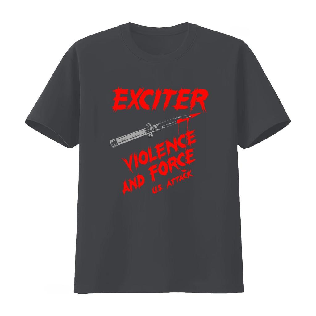 Vintage Exciter TShirt Violence and Force US Attack Retro Punk Rock Style Comfortable Streetwear Unisex Women Summer T Shirt