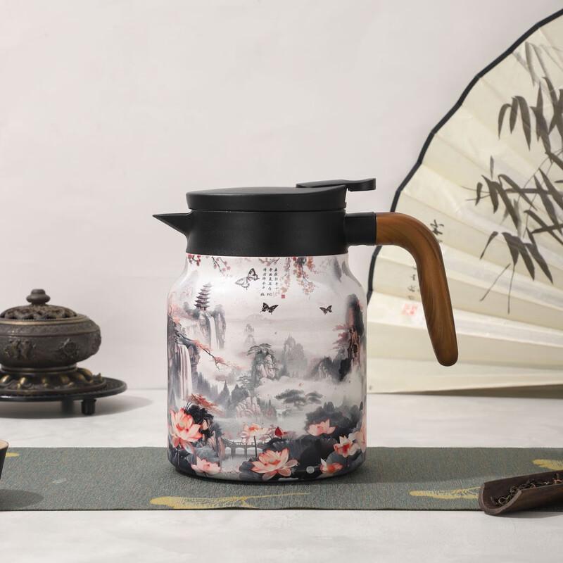 Stainless Steel Tea Pot with Wood Grain Pattern
