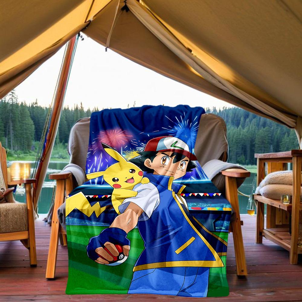 1PC Pokemon Pikachu Outdoor Blanket Lightweight Flannel, Soft & Warm, All-Season Use for Sofa, Outdoor, Camping, Living Room, Office08