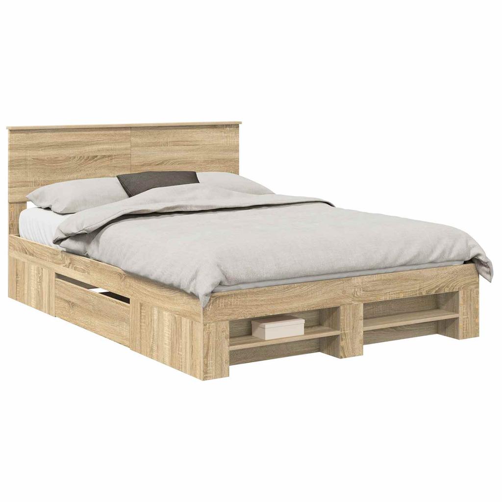 Bed Frame with Headboard Sonoma Oak Finish 140 x 200 cm Engineered Wood