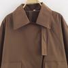 European and American style, new women's clothing, fashionable retro solid color lapel slanted placket short trench coat
