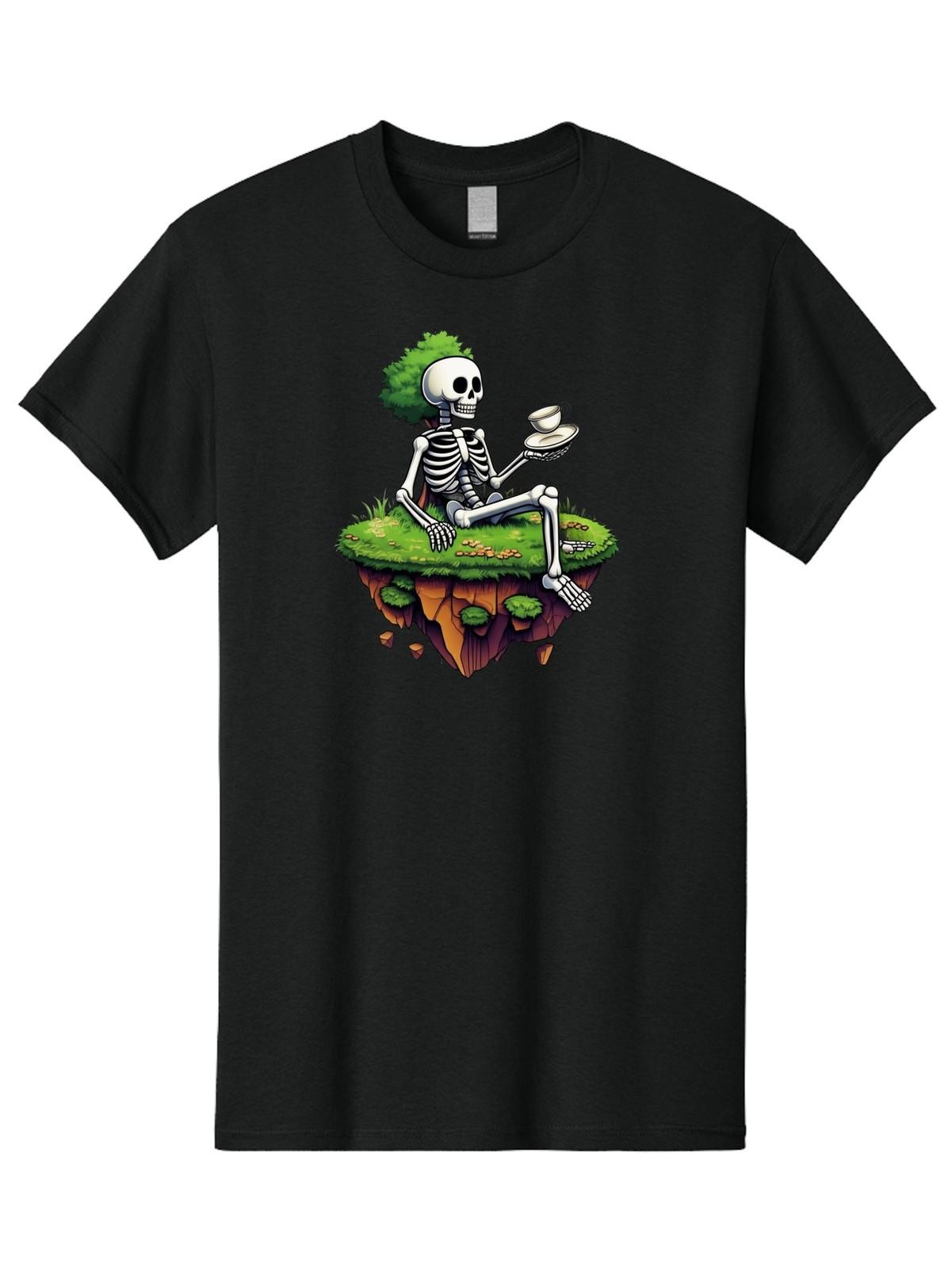 Skeleton-Floating-Island Mens Graphic Tee,100% Cotton,Casual Summer Wear S