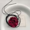 Vintage Rose Wine Red Camellia French Choker Necklace for Women