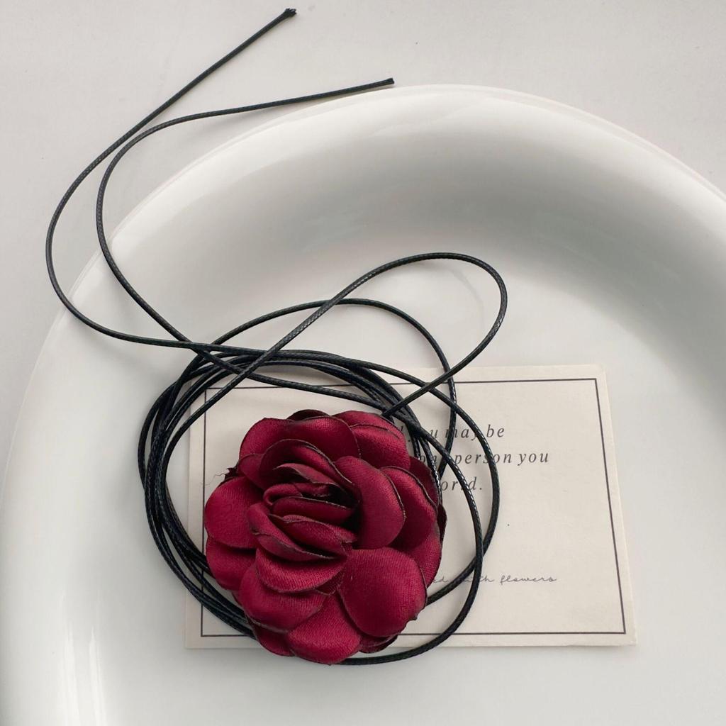 Vintage Rose Wine Red Camellia French Choker Necklace for Women