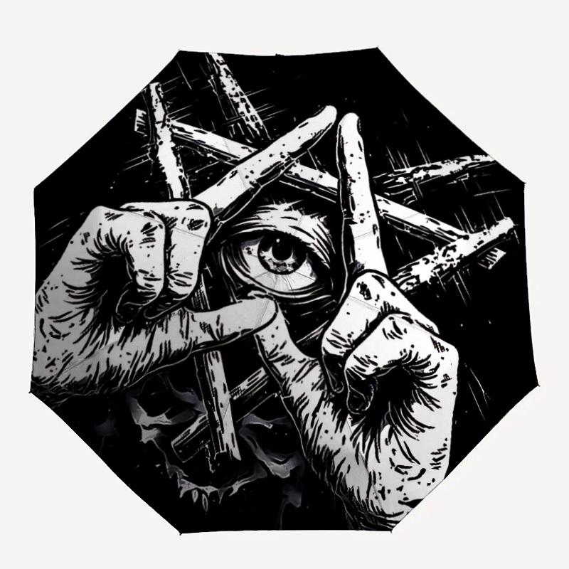 

1PC Pentagram Eye Automatic Folding Umbrella Automatic Open/Close, Automatic Folding, 8-Rib Durable Frame, Portable Travel Umbrella 717