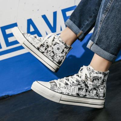 High-top Canvas Shoes Men's Shoes Autumn Low-top Couple Shoes Trend All-match Casual Graffiti Sneakers