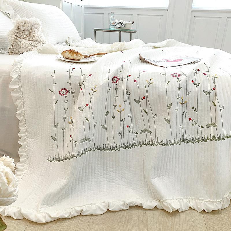 Korean Style Embroidered Quilt, Comforter Blanket, Single, Double Bed Cover, Quilted Bedspread Sheet, Pillowcase, Queen, King, S