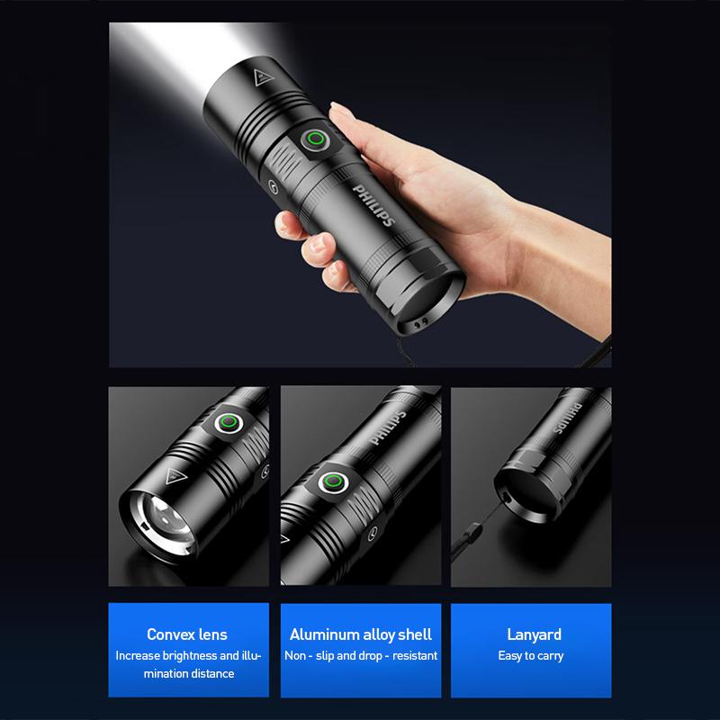 Philips Flashlight SFL5355 High-Power Zoom Flashlight - Bright LED Long Distance Torch