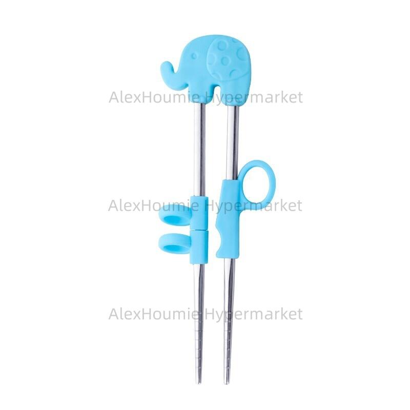 1Pair Kids Learning Training Chopsticks Cartoon Cute Silicone Animal Stainless Steel Food Sticks Detachable Reusable Tableware