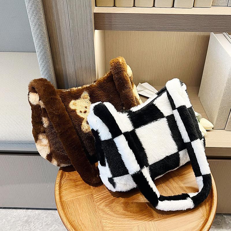 Adorable Plush Crossbody Bag Cute Bear Design Soft And Sweet Korean Style