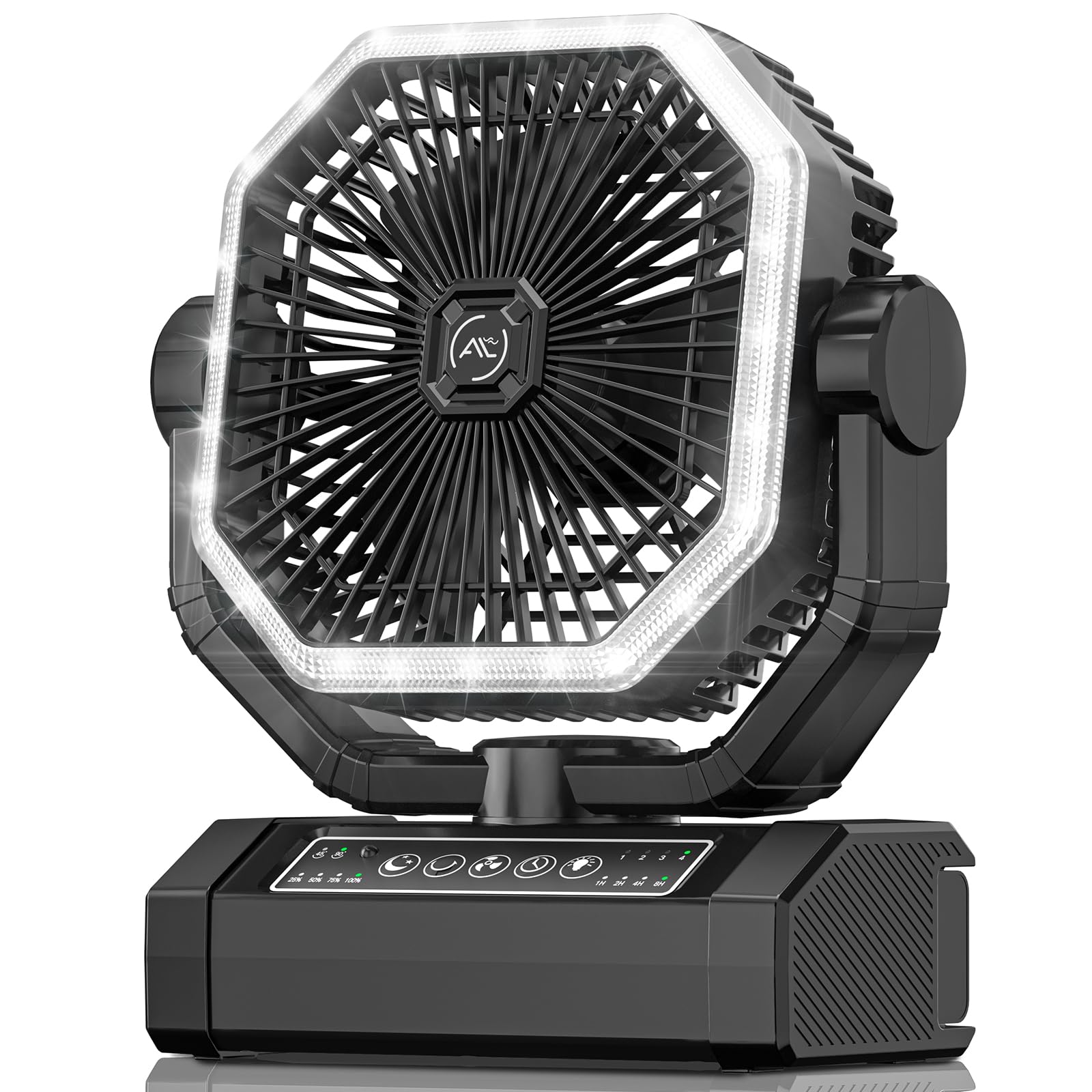 

Camping Large Automatic Oscillating Up to 60 Hours of Continuous Tabletop Hanging Timer Remote 4 Airflow LED Ideal for and Heatstroke Prevention Fan, чорний