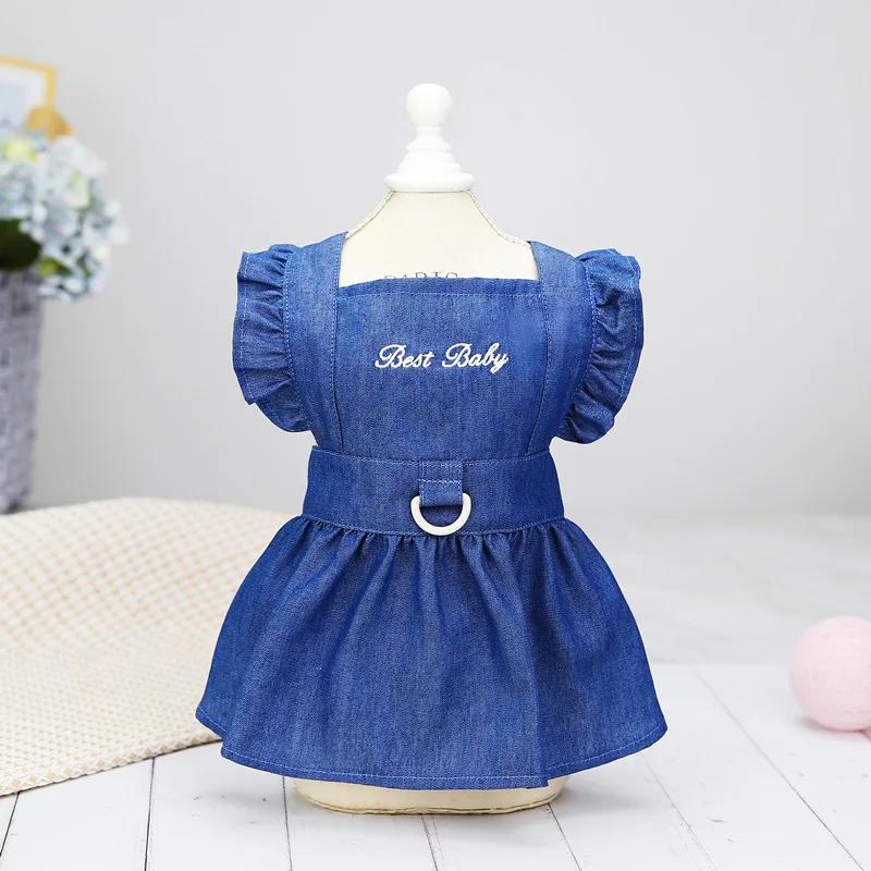 Thin Style Pet Dog Dress Letters Embroidered Jean Clothes for Small Dogs Puppy Cat Harness Vest Girl Dog Summer Skirts Yorkies