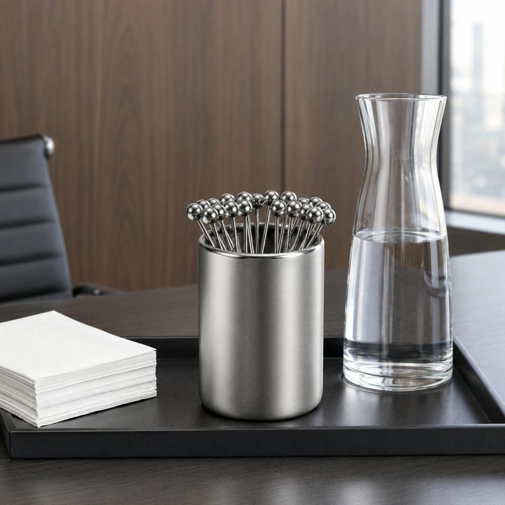 Stainless Steel Pick Holder Set Cylindrical Cocktails Open Top
