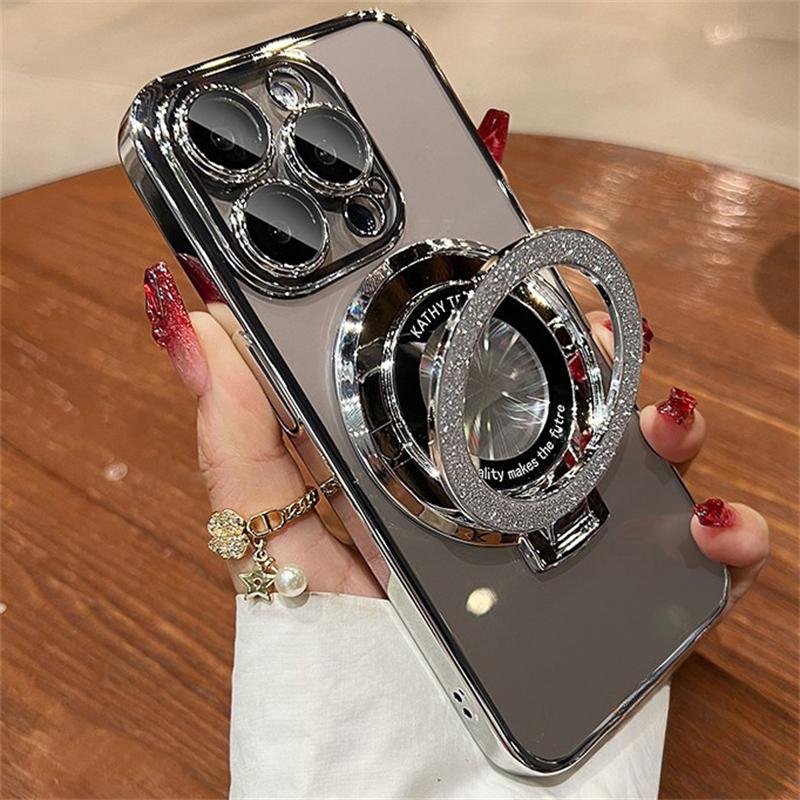 Plating For Magsafe Case For iPhone 16 13 12 11 Pro Max Clear Magnetic Ring Holder Cases For iPhone 15 14 Pro Max 16 Plus Cover