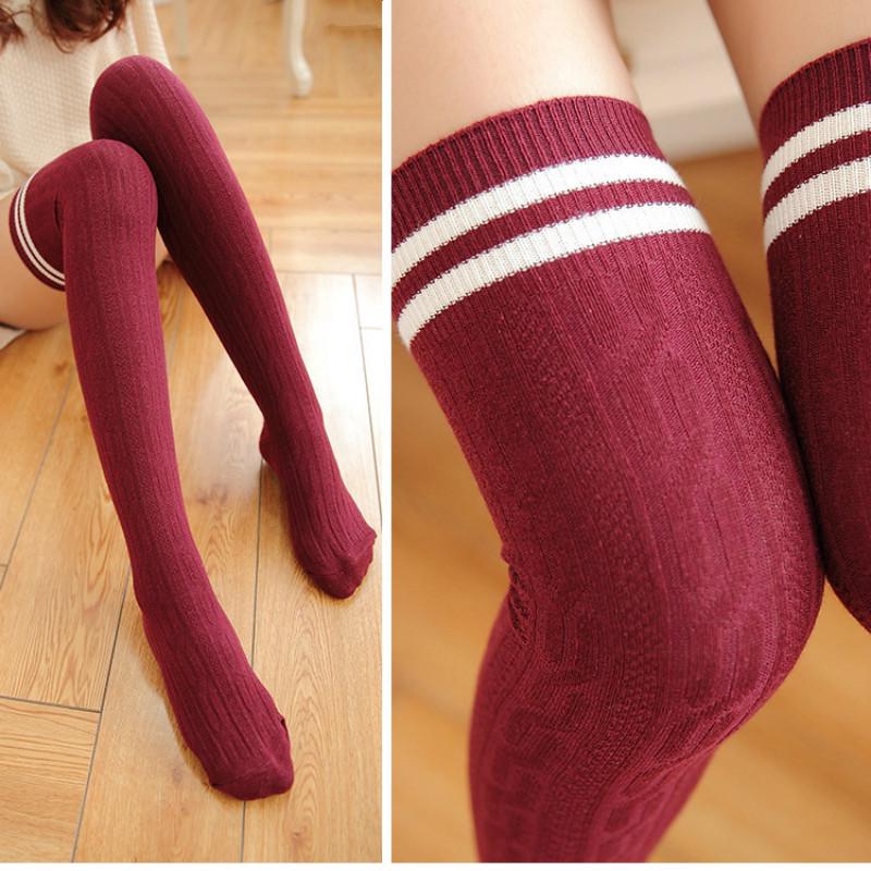 Sexy Warm Long Stocking Fashion Striped Knee Socks Women Cotton Thigh High Over The Knee Stockings for Ladies