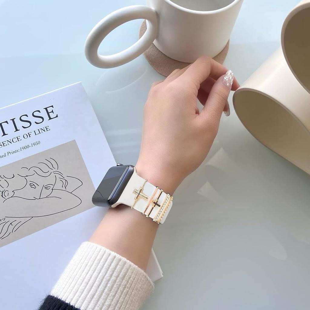 5pcs Rhinestone Watchband Ring Loops Nails Studs, Cute Metal Watch Strap Charms Decorations Compatible With IWatch Series Watchb