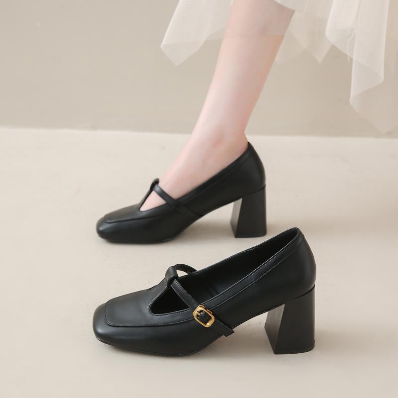 Fashion 2025 Shoes Female Retro Women's Mary Jane High Heels Square Toe Buckle Strap Chunky Heel Pumps for Fashion Dress Office Zapatos