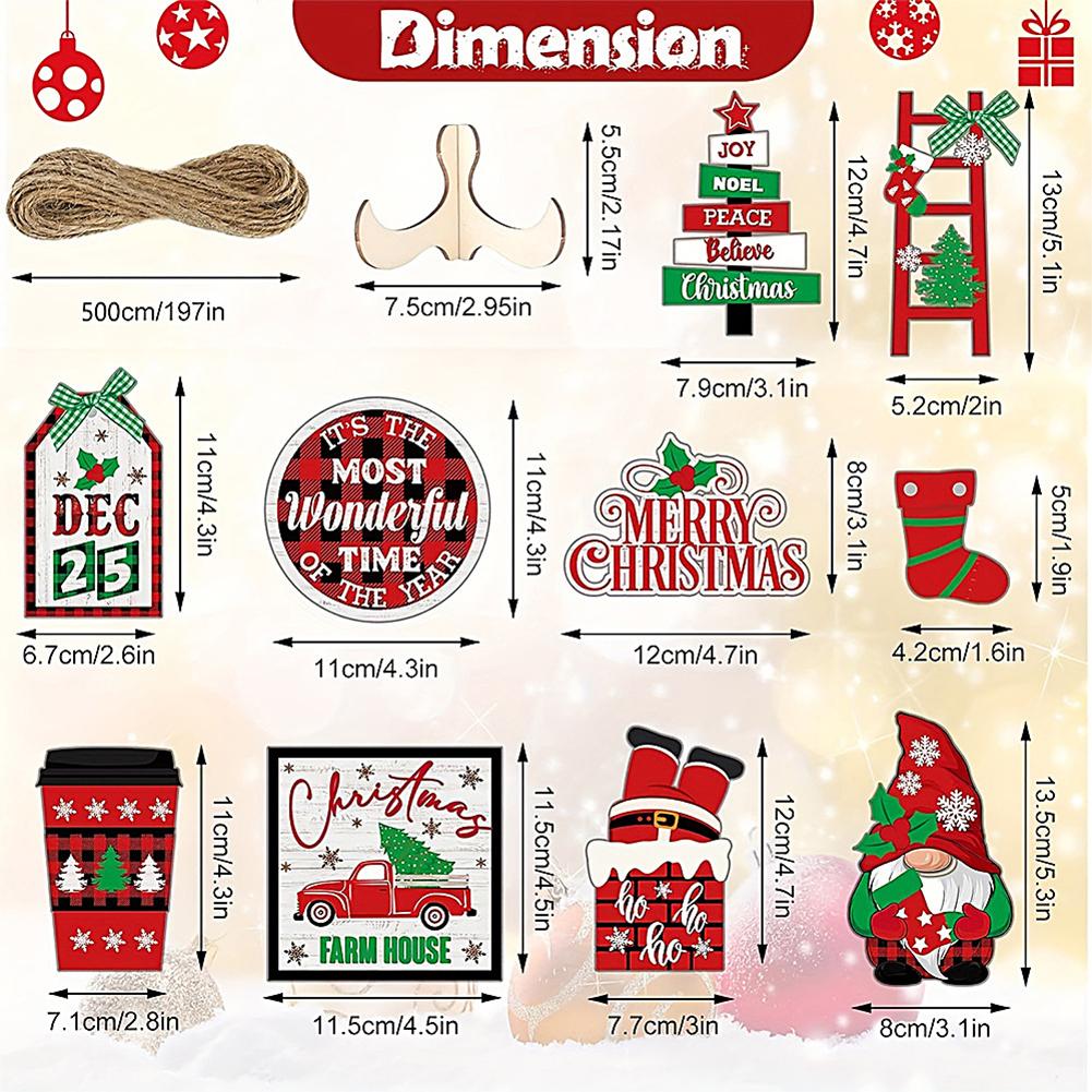 

14Pcs Christmas Wooden Tiered Tray Decor Xmas Rustic Farmhouse Ornament Tiered Tray Centerpieces Decoration for Home Table Shelf