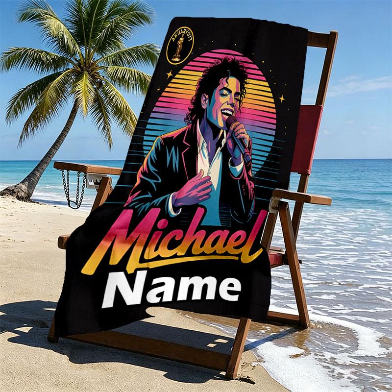 Kişiye Özel İsimli Michael Jackson Baskılı Plaj Havlusu, Gezi Kamp Plaj Partisi Ev Dekorasyonu İçin, Aile ve Arkadaşlar İçin Doğum Günü Hediyesi
