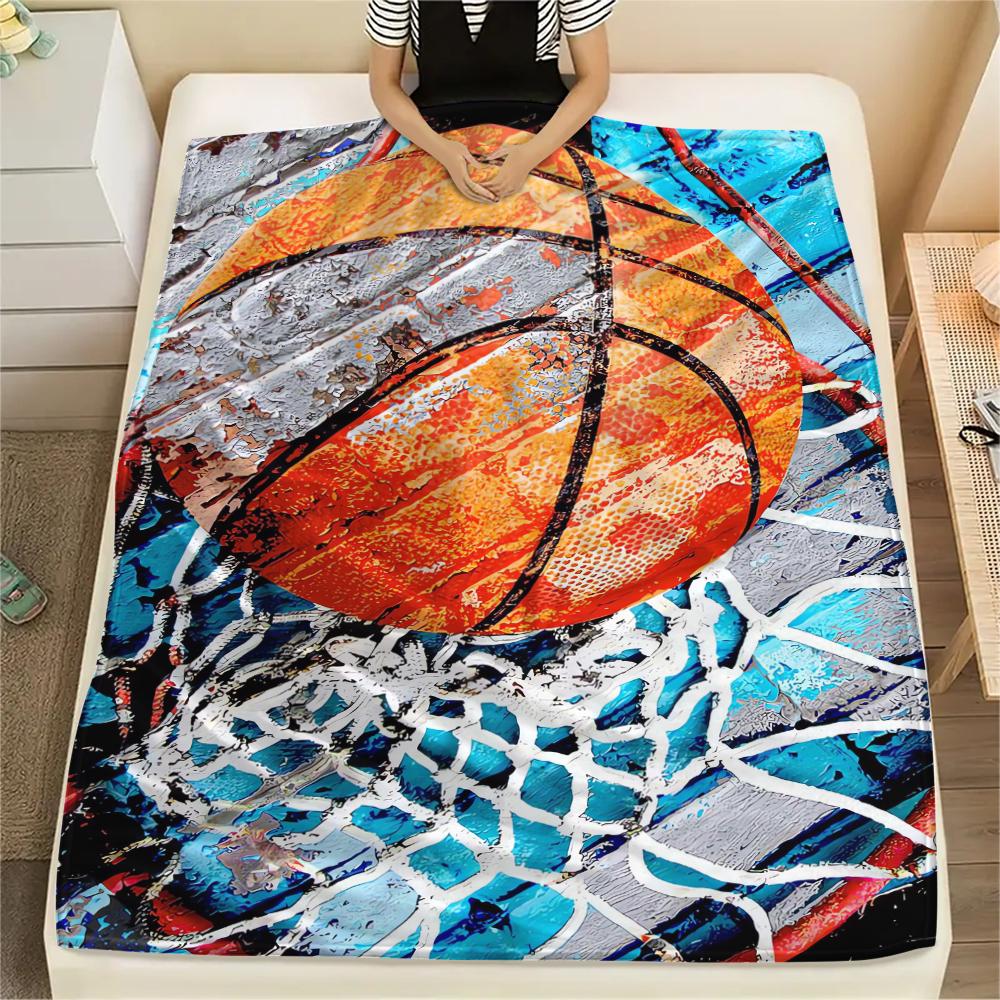 1Pc Basketball Print Flannel Blanket, High Quality Comfortable for All Seasons, Home Decor, Warmth and Comfort, Perfect for Christmas Gifts