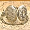 Retro Bronze Steampunk Openwork Flower Flip Quartz Necklace Commemorative Pocket Watch
