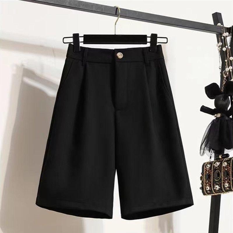 

Extra Large Size Plus Size Ladies Suit Wide Leg Shorts Female 2023 New Arrival Summer Loose Slim Looking Half Length Casual Black Pants Black 3XL [Recommendation 72.50 kg-80.00 kg]]