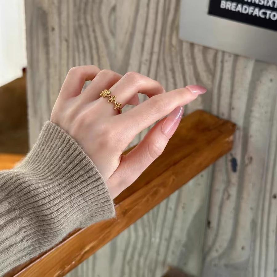 Golden silk osmanthus shiny zircon flower opening ring romantic versatile small fresh ring