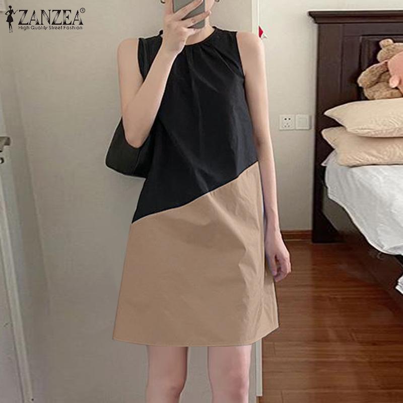 ZANZEA Rochie de damă casual cu guler rotund, fără mâneci, model maieu