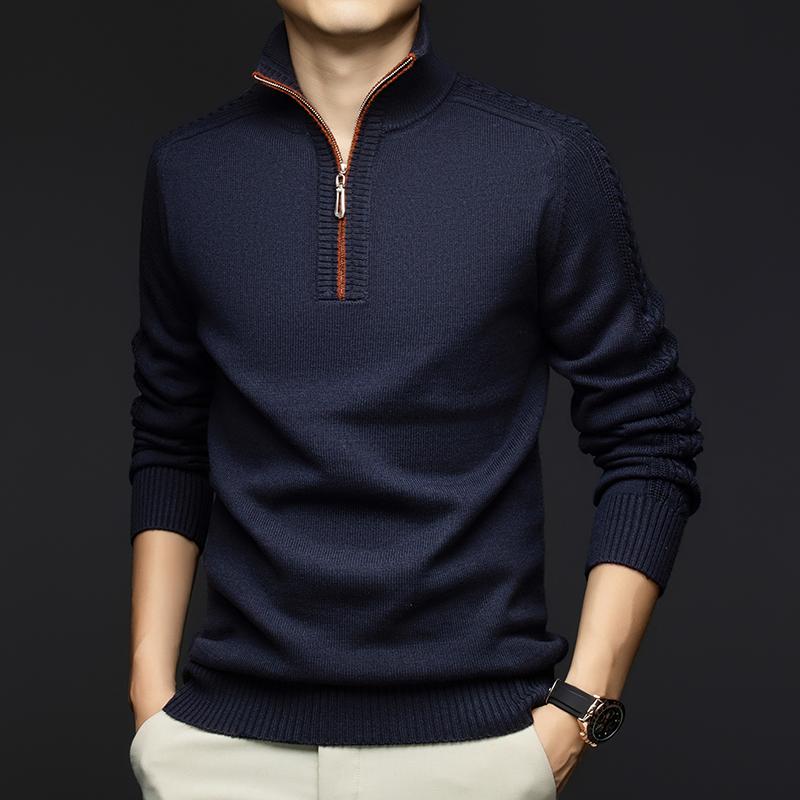 2025 Autumn Winter New Mens Sweater Zippers Turtleneck Long Sleeve Men Warm Pullovers Sports Sweater