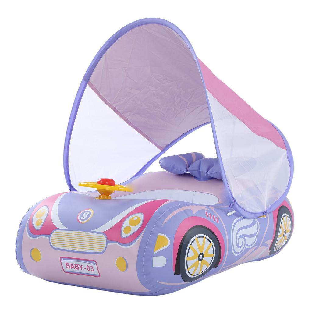 Baby Inflatable Swimming Float Car Shape Ride On Pool Float with Horn and Sunshade for 1 to 4 Years
